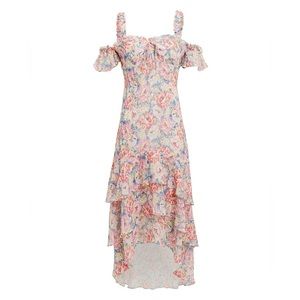 Romantic INTERMIX SOPHIA PRINTED HIGH-LOW DRESS size 0